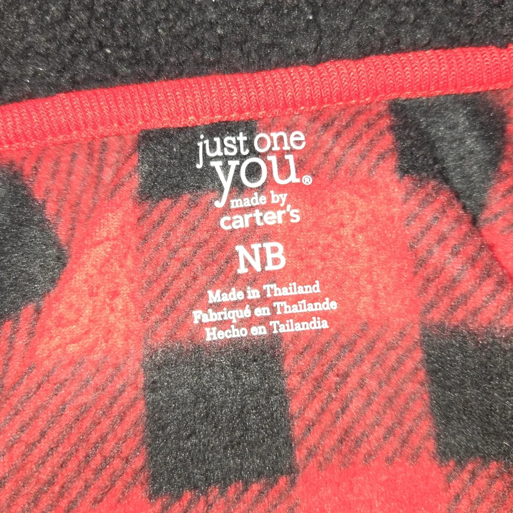 Carter's Just One You NB  Plaid Fleece Hooded Vest with Black Pants